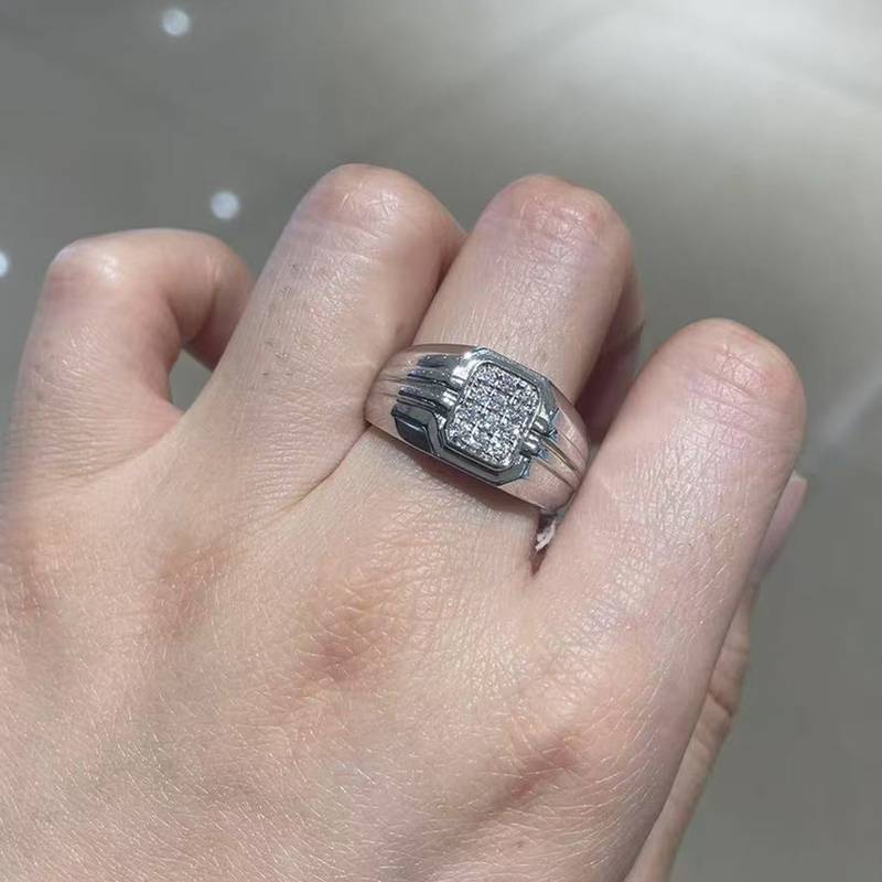 Affordable Luxury碎钻Men's RingS925银镀白金定制选款副石Moissanite0.27ct